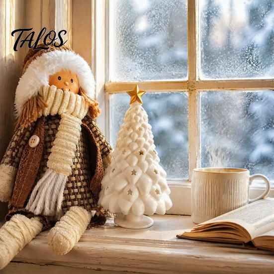 Eco Friendly Pla Ornaments Christmas Tree Candle Holder, 3D Printed Hollow Star Cutout Modern Home Aesthetic Accents Statue, Matte White Tabletop