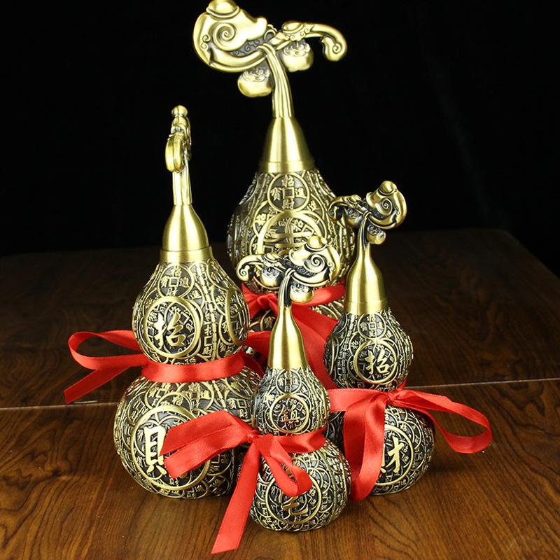 Tang Teng Copper Art Brass Ruyi Gourd Living Room Study Auspicious Pure Copper Ornament Large Copper Gourd Metal Crafts
