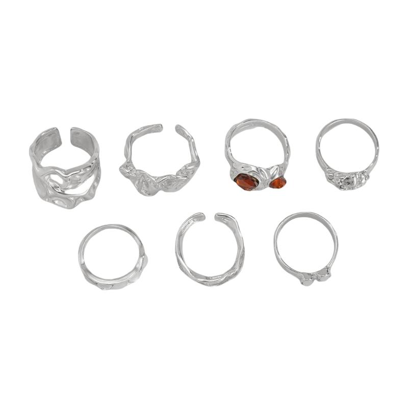 Fashionable Sturdy Metal Geometric Rings Set with Stylish Gemstones Portable for Fashion Women Ladies Casual Wear