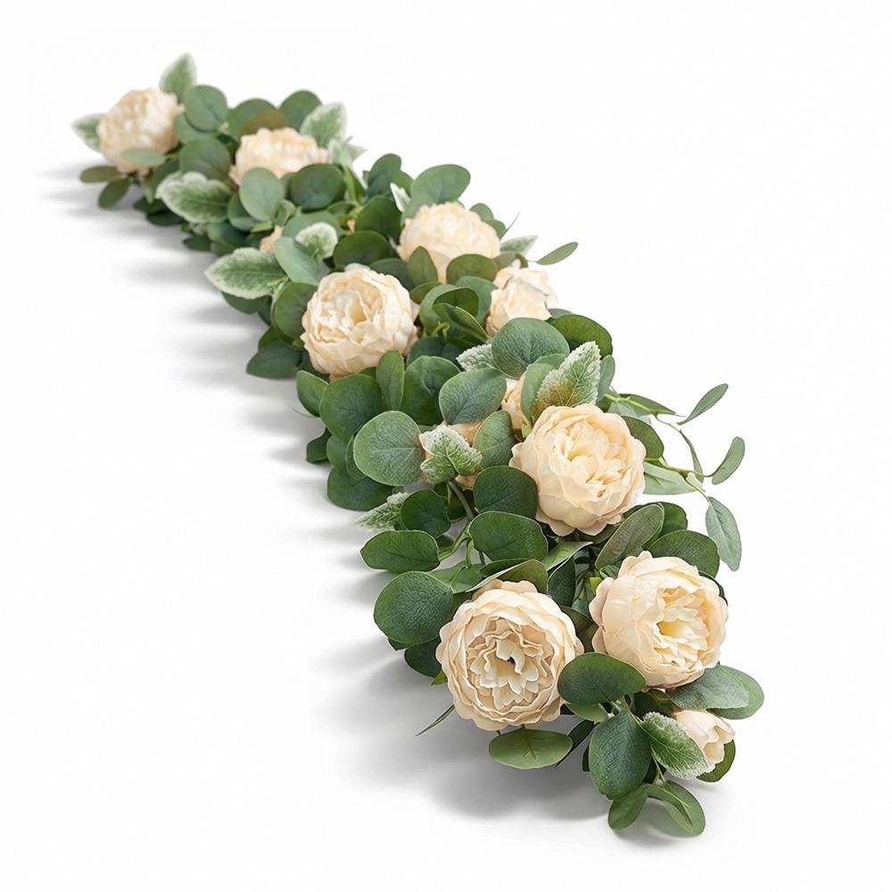 

Multicolor Artificial Poeny Vine Green Eucalyptus Leaves Wall Ornament Fake Flower Vines Photo Props DIY бежевый