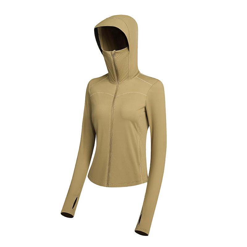 Short sunscreen clothing Slim-fitting stand-up collar sports jacket Women's waist light and cold silk cool outdoor hooded sunscreen clothing