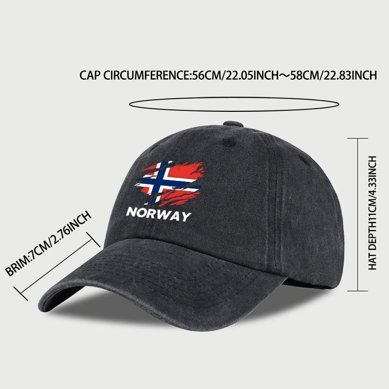Mlfo  Baseballová čepice s potiskem vlajky „Norsko“, opraná, nastavitelná velikost, trendy & módní, unisex, ležérní oblečení pro rybaření & kempování