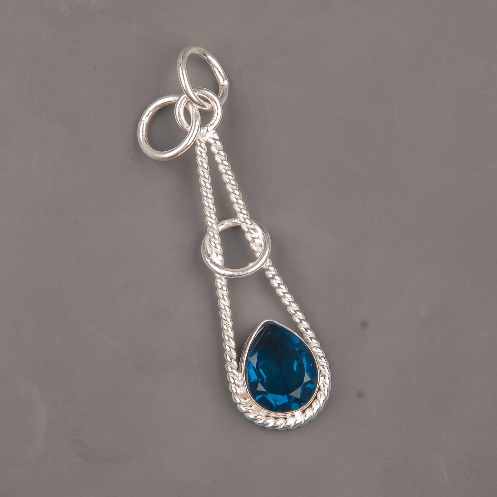 

London Blue Topaz Gemstone 925 Sterling Silver Jewelry Handcrafted Pendant 1.78 PP-21-3
