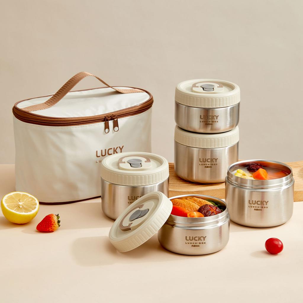 304 Stainless Steel Vacuum Thermal Lunch Box With Handle Portable Leak Proof Insulated Bento Box For Students Adults