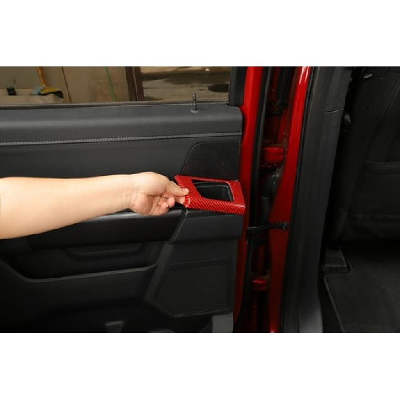 Rear Inner Door Storage Box Cover Trim Decor For Ford F150 21+ Red Carbon Fiber