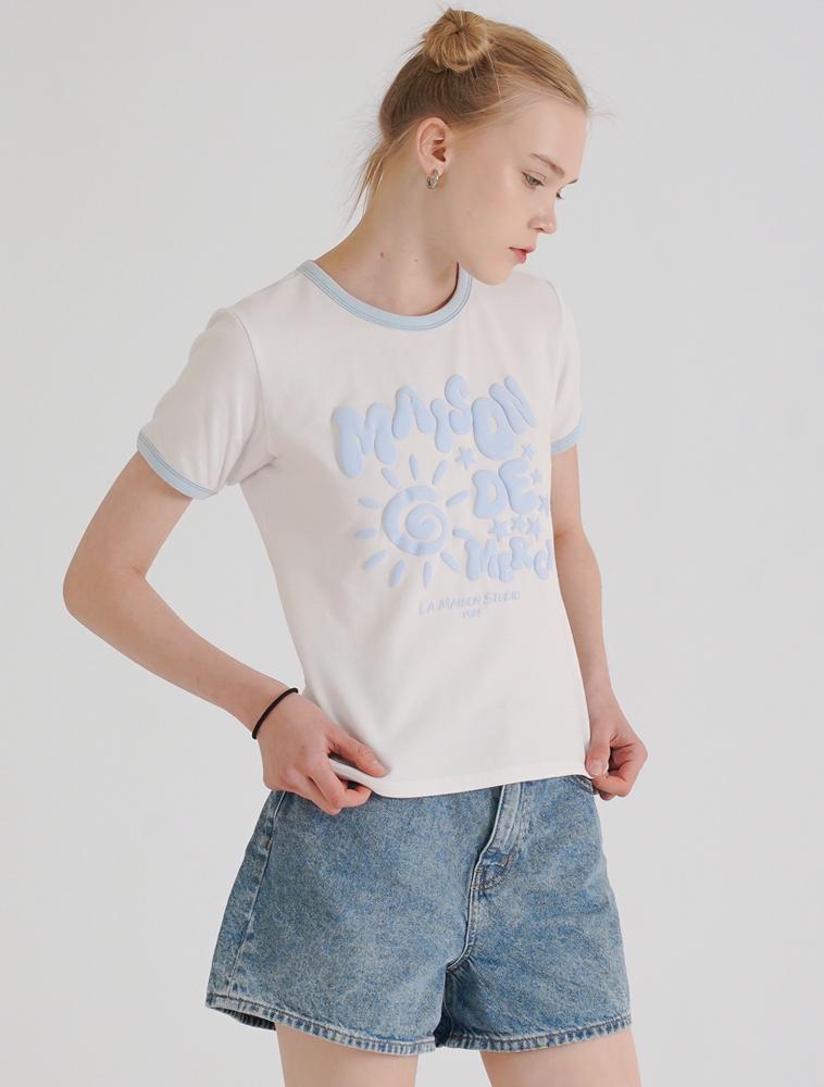 LA MAISON STUDIO Sunstar Ringer Short Sleeve T-Shirt White Blue (Fcg2Ts769W)
