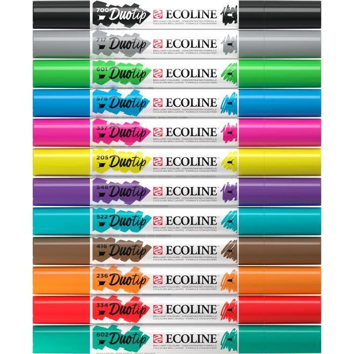 Feutres - Talens - Ecoline - Set de base - 12 couleurs - Pointe ogive et biseautée
