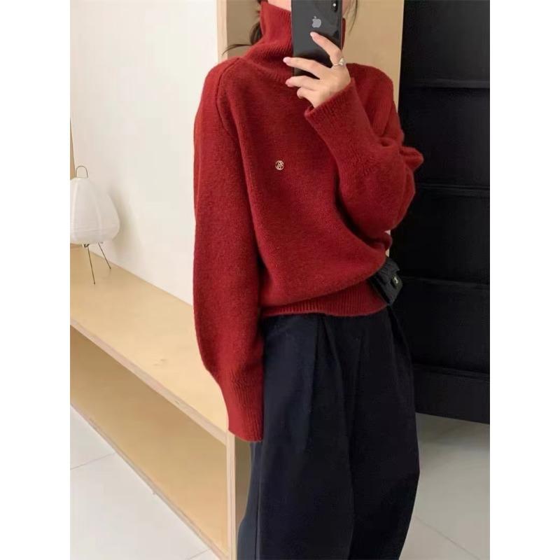Lazy Wind Design Sense Soft Waxy Turtleneck Sweater Women's Autumn and Winter New Loose Thickened Warm Bottomed Knitted Sweater Top