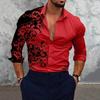 Men Shirt Gradient 3D Printed Long Sleeve Turndown Collar Slim Fit Temperament Button Down Shirt Men Clothing