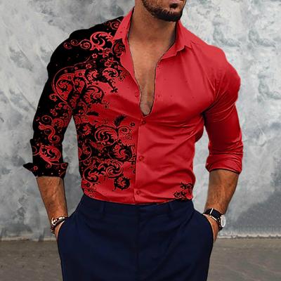 Pánska košeľa Gradientná 3D potlač Dlhý rukáv Golier s klopami Slim fit Temperament Zapínanie na gombíky Pánske oblečenie