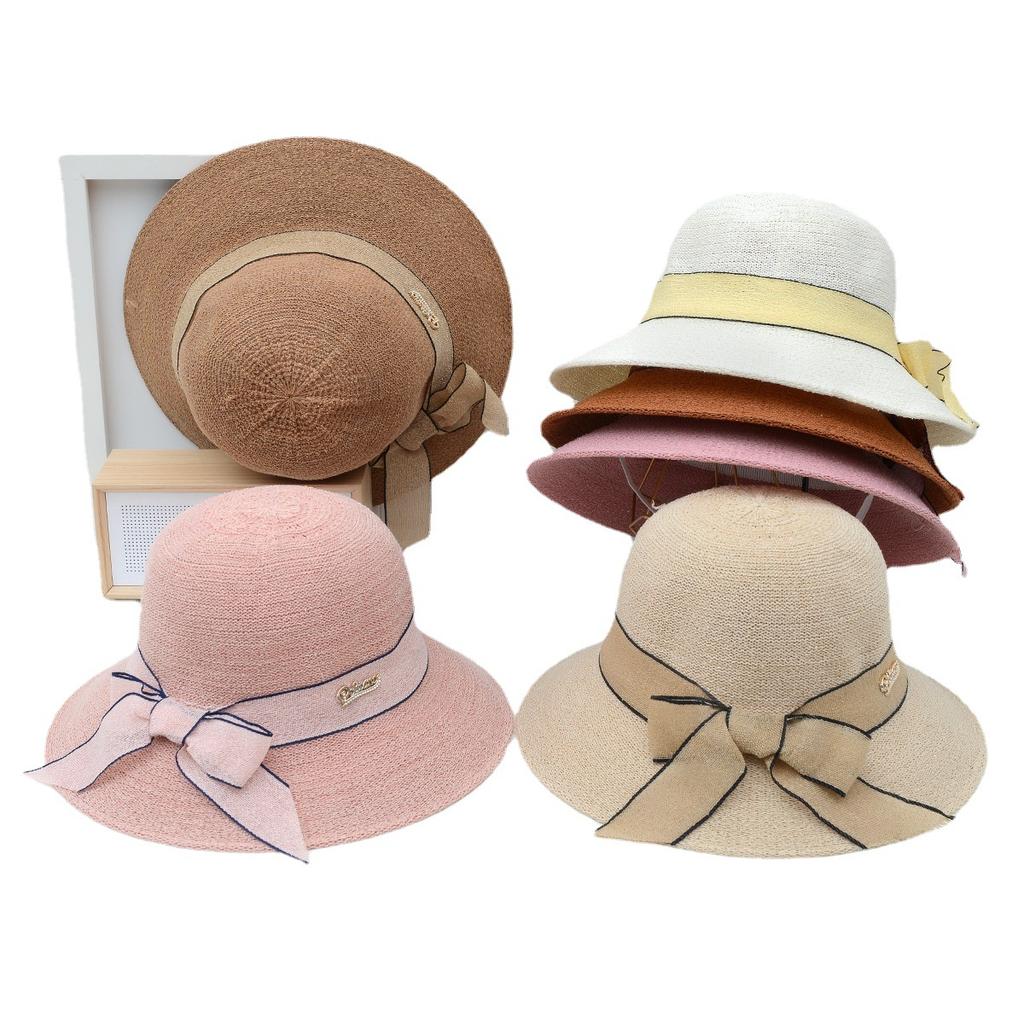 Ladies' Fisherman Hat Foldable Knitted Bow Basin Hat Sun Protection and Sunshade Hat Women's