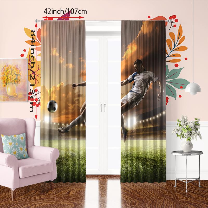 Football Player - HD Printed Curtain - Polyester material - Suitable for bedroom   living room   study (customizable)