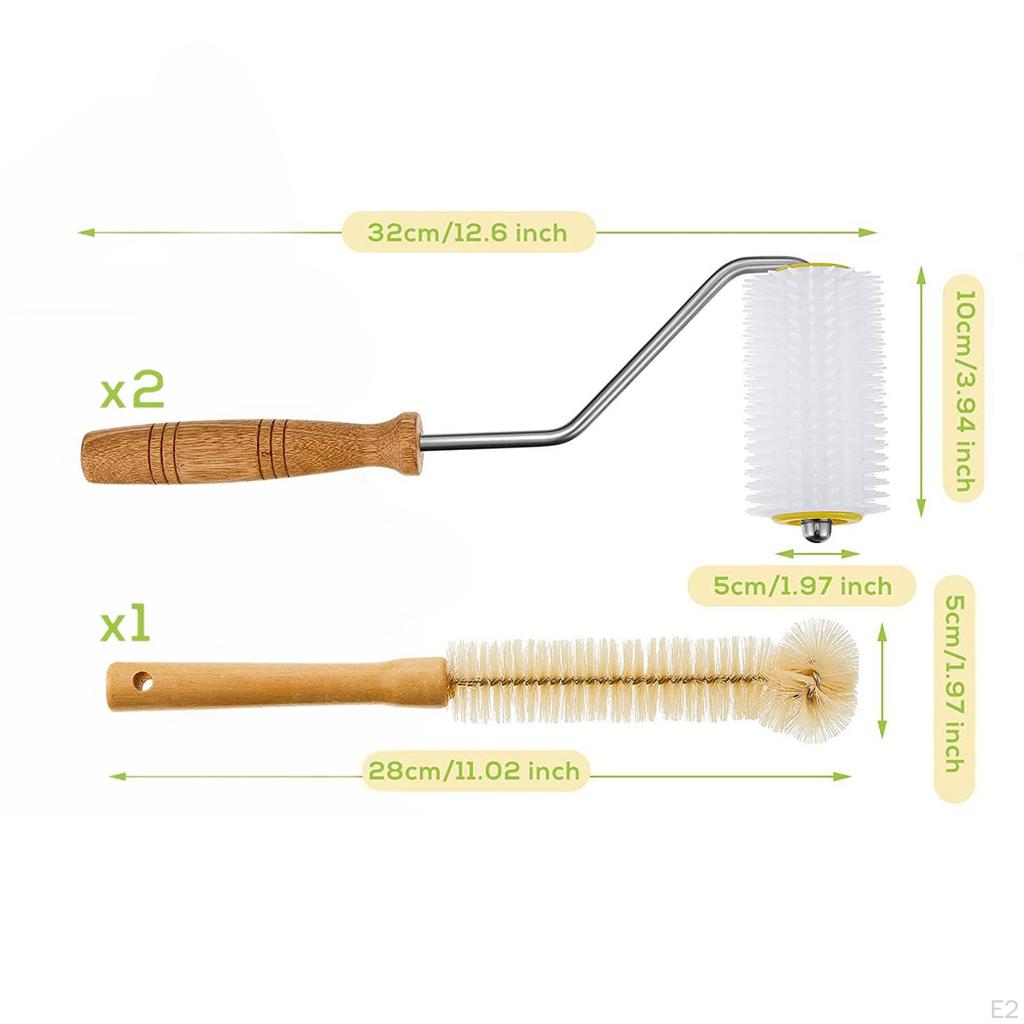 3Pcs Honey Extractor Uncapping Roller with Brush Removable Sturdy for Collecting Wood