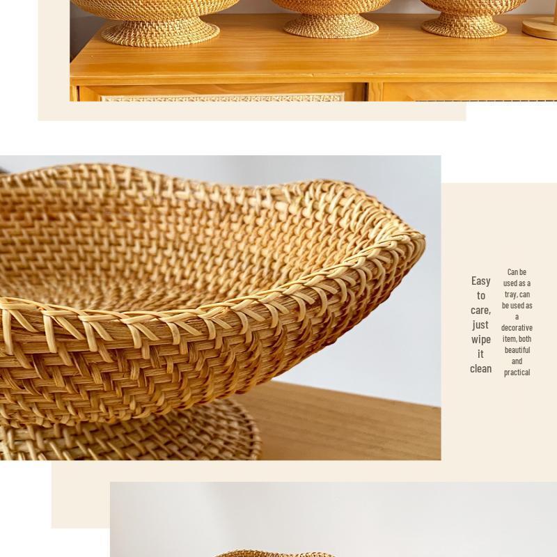 Hand-Woven Rattan Elevated Fruit and Snack Bowl
