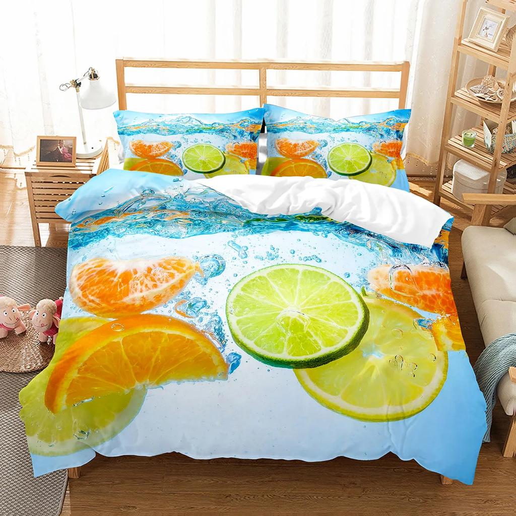 Lemon Duvet Cover Set Fresh Fruit Pattern Comforter Cover Double Single King Size For Kids Teens Adults Bedding Set Quilt Cover