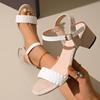 Fashion Summer Woven Band Thick Heel Sandals for Women Plus Size Ankle Buckle Casual Sandles Woman Comfy High Heels Gladiator Sandals