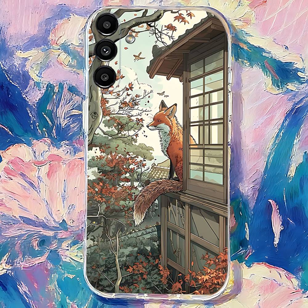 Cartoon Kawaii cute fox Phone Case For Samsung S30,S25,S24,S23,S21,S22,S20,S10,5G,FE,lite,PIus,Ultra Transparent Cover