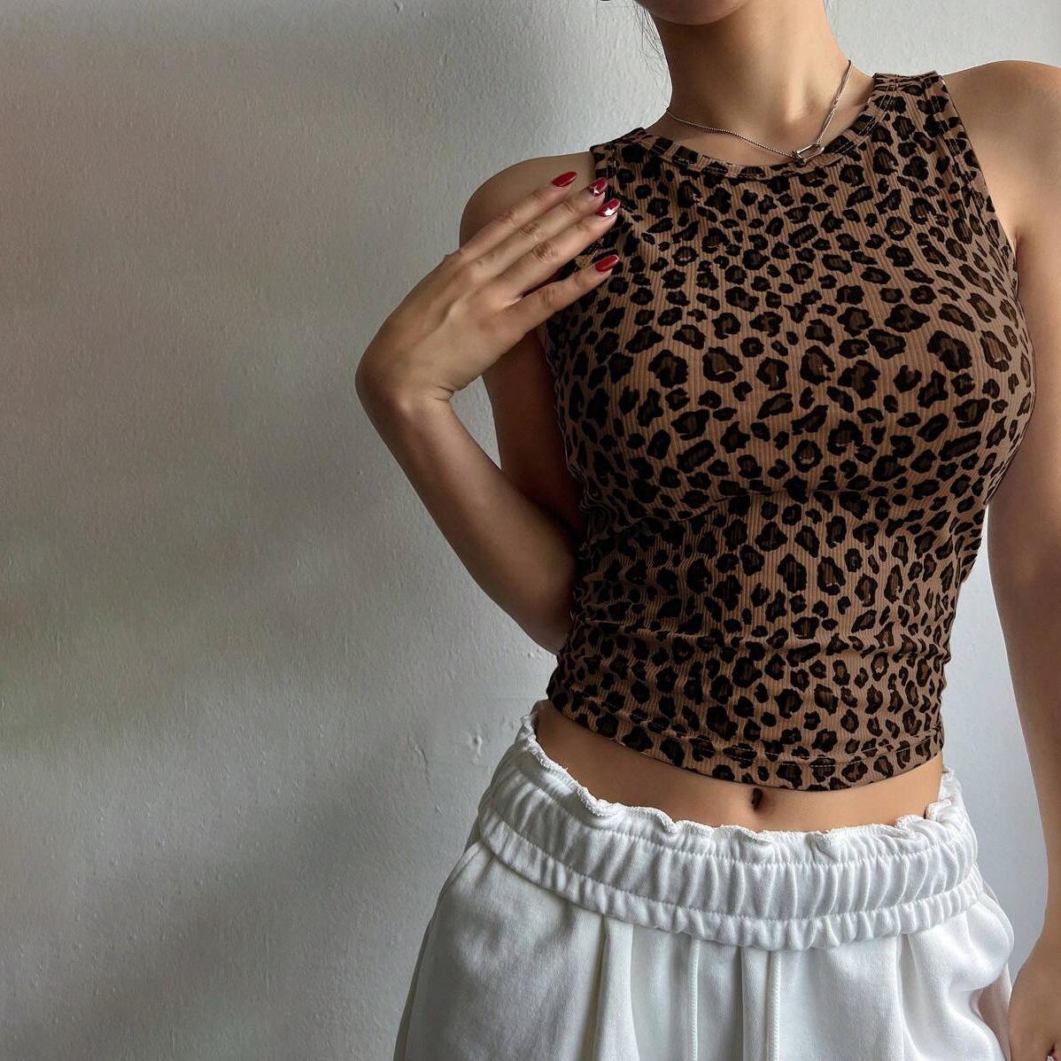 Европейский/Американский Леопардовый Принт Модный Утягивающий Жилет без Рукавов 2XL