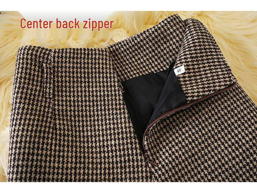 Pantaloni scurți A-line din lână cu picior de cocoș cu talie înaltă în stil coreean - Modă versatilă de iarnă pentru femei