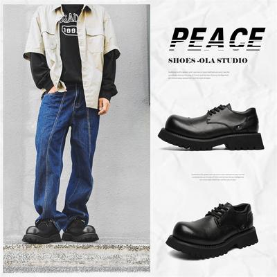 Chaussures Derby Big Head pour hommes, semelle épaisse, rehaussement, noir, style britannique, chaussures de niche en cuir 66689-J