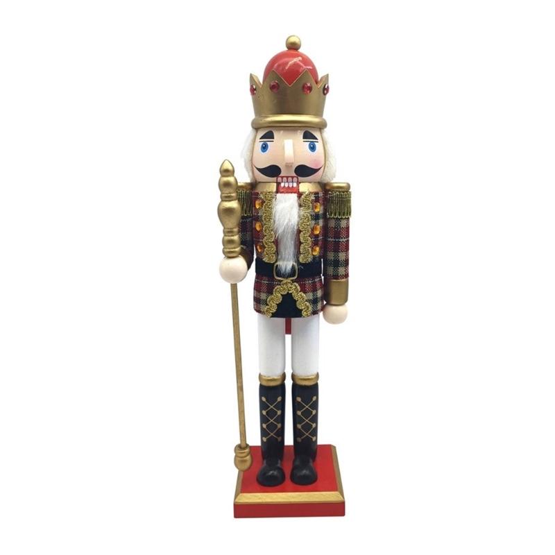 

Traditional Wood Checkered Nutcrackers 38cm Figure Ornament Christmas Soldier King Puppet Figurine Holiday Decoration