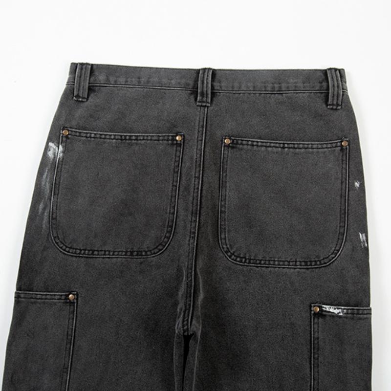 Pantalones vaqueros de calle para hombre, ropa de tendencia, pantalones vaqueros holgados con manchas de tinta en color, pantalones vaqueros con parches y flecos, pantalones holgados con cuernos