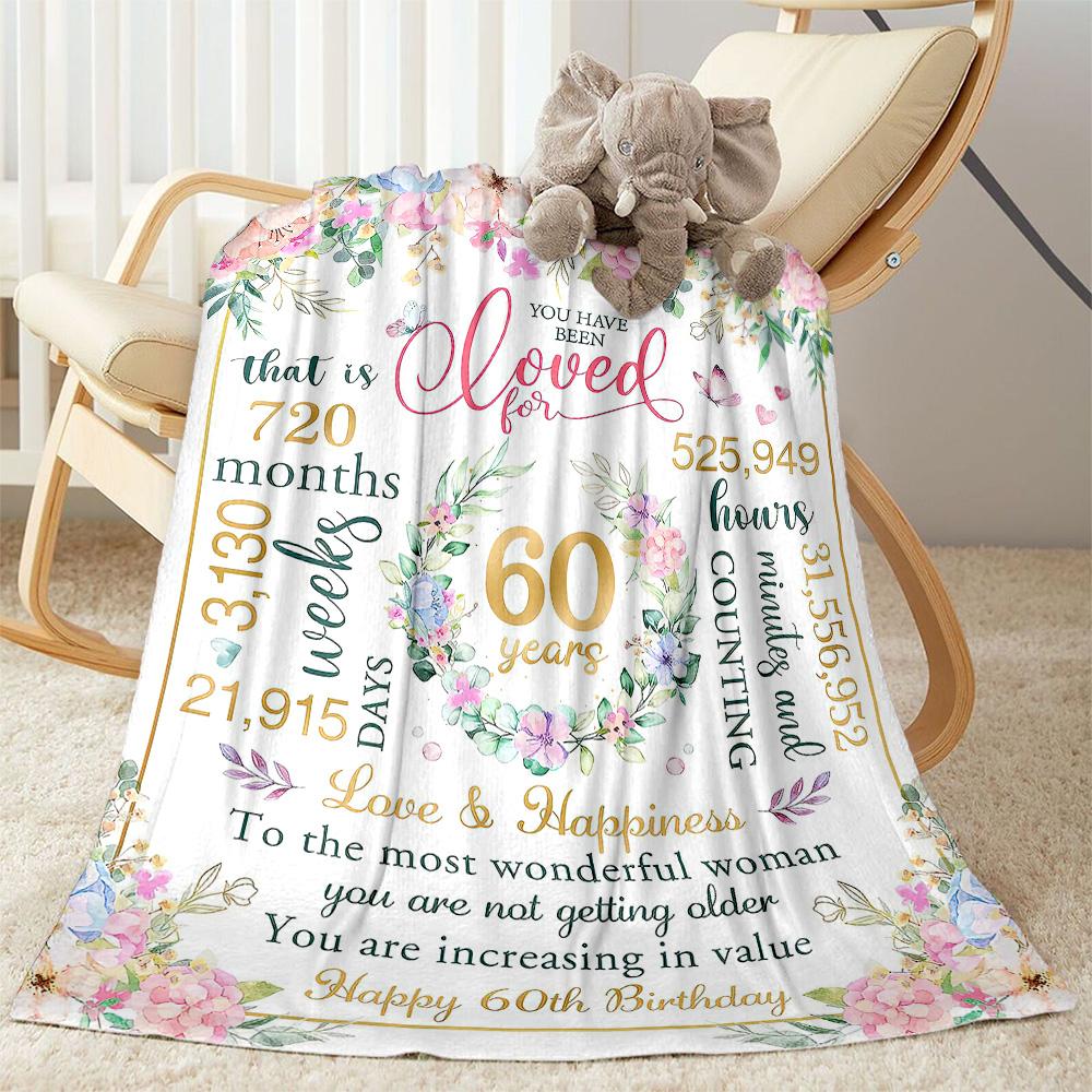 Happy 60th Birthday Floral Blankets Are Suitable for Living Rooms,making Them an Ideal Choice for Outdoor Travel and Gifts.