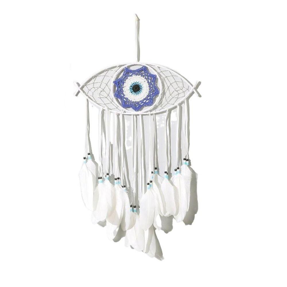 Wall Art Handmade Dreamcatcher Creative Funny Evil Eye Pendant Blue Feather Macrame Wall Hanging Bedroom