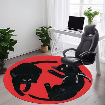 1pc Black Cat Carpet, Round Non Slip Durable Large Size Office Carpet, Suitable for Office