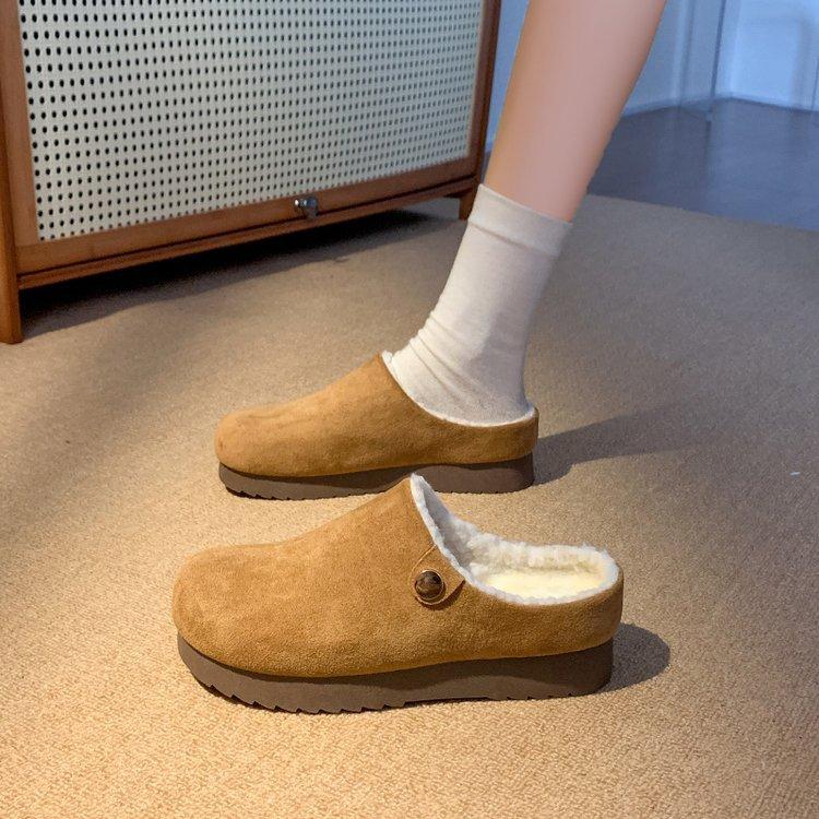 [Yushilai] Dicksohlige Mokassins mit runder Spitze für Damen Winter 2025 neu Lammwoll-Samt zum Warmhalten