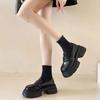 Cowhide version loafers women's platform leather women's shoes 2025 new height-increasing small leather shoes British style one-pedal single shoes
