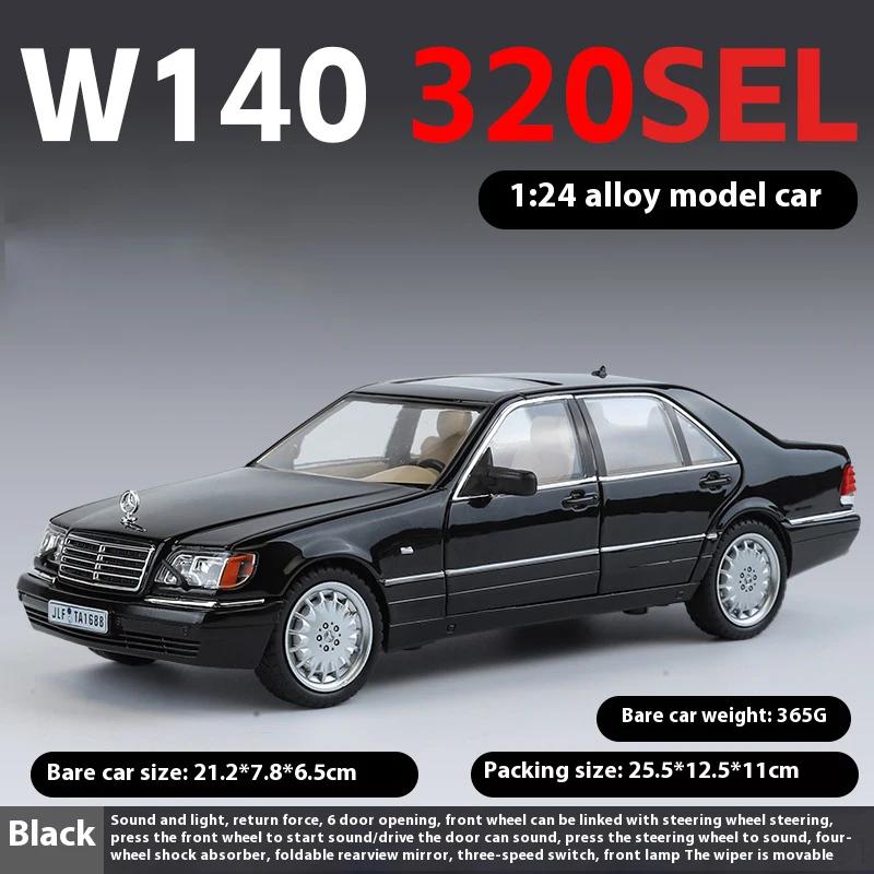 1:24 W140 320Sel Classic Limousine Alloy Diecast Model Car Sound And Light Collection Hobbies Decorations Present