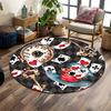 "Wonderland Clock and Cards Design" Print Round Rug, Living Room, Bedroom, Playroom Carpet, Non Slip Floor Mat, Gift