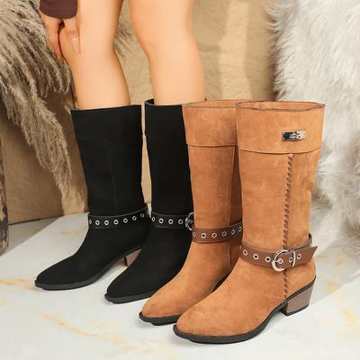 2025 Winter New Sleeve Belt Buckle Northwest Wind Two-wear Stack Boots Vintage Pointed Knight Boots
