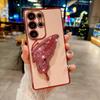 For Samsung Galaxy S25 Ultra Case with Glittering Butterfly Kickstand Rose Flower Electroplated TPU Phone Cover