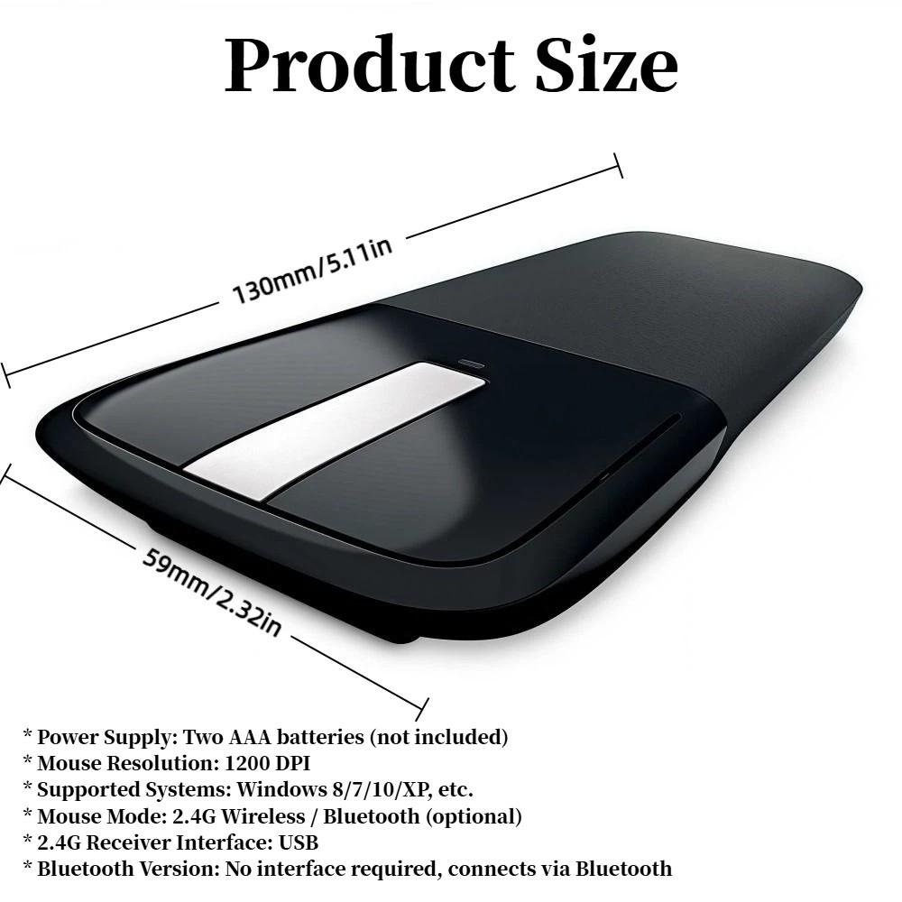 Arc-shaped Touch Folding Mouse 1200DPI Bluetooth/2.4G Bluetooth Mouse Portable Optical Ergonomic Cordless Mouse Smooth Office