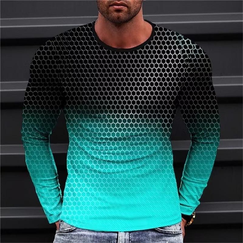 Long Sleeved Round Neck T Shirt Spring/Autumn Color Block Striped Retro Men's 3D Printed T-shirt Pattern Outdoor Daily Vacation