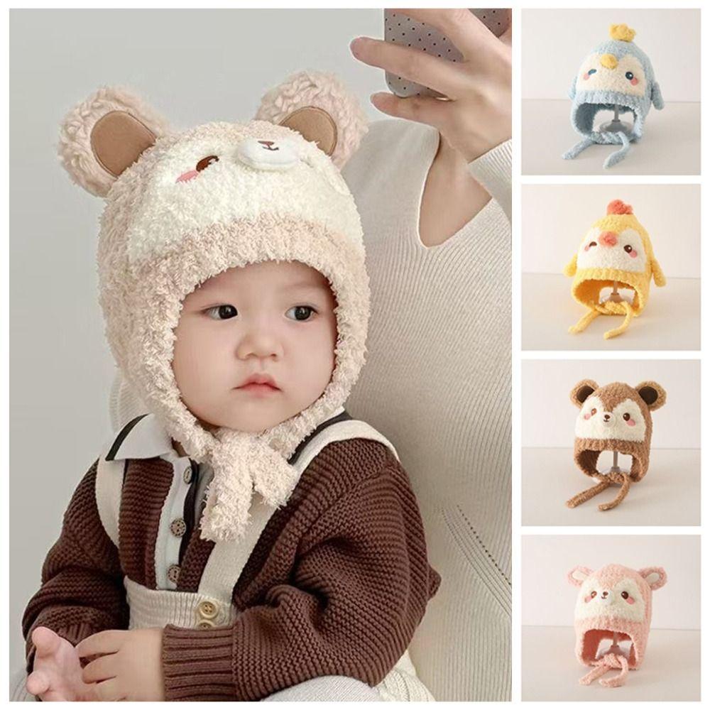 Cartoon Kids Earflap Beanie Thick Plush Lined Infant Winter Cap Toddler Warm Hat Cold Weather