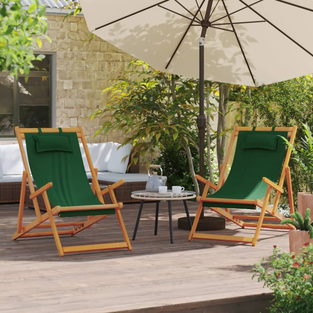 Folding Beach Chairs 2 Pcs Green Fabric
