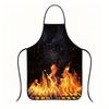 1pc Flame Grill Print Apron - 150g/m2 Heat-Resistant Polyester Material, Durable Chef Apron Suitable for Cooking, Outdoor Grilli