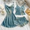 Suspender Women's Four-season Loungewear Lace-up Nightgown Nightdress Two-piece Set, Thin Outer Wear Medium and Long Pajama Set