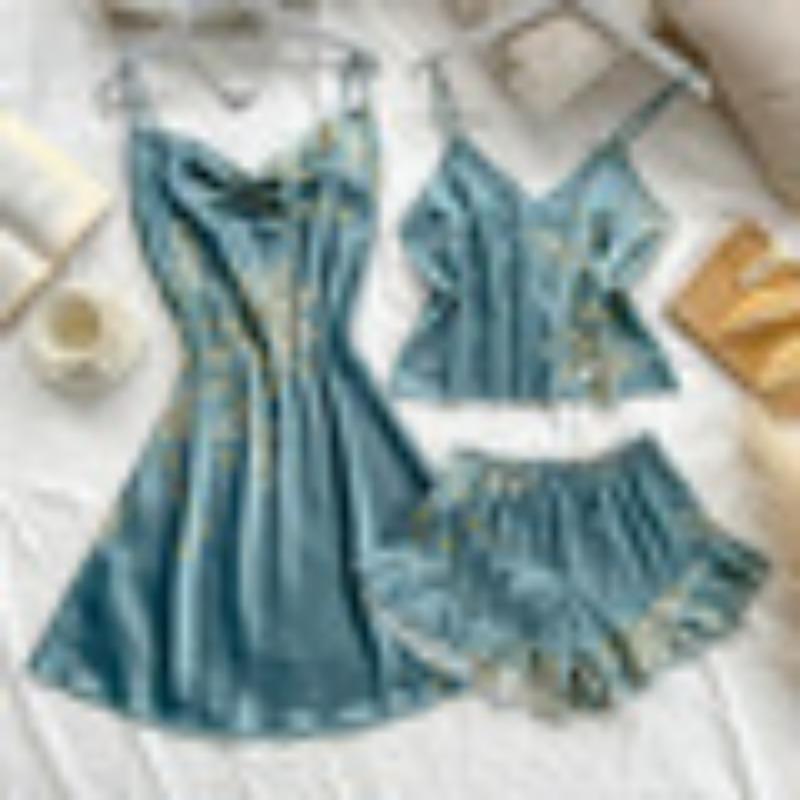Suspender Women's Four-season Loungewear Lace-up Nightgown Nightdress Two-piece Set, Thin Outer Wear Medium and Long Pajama Set