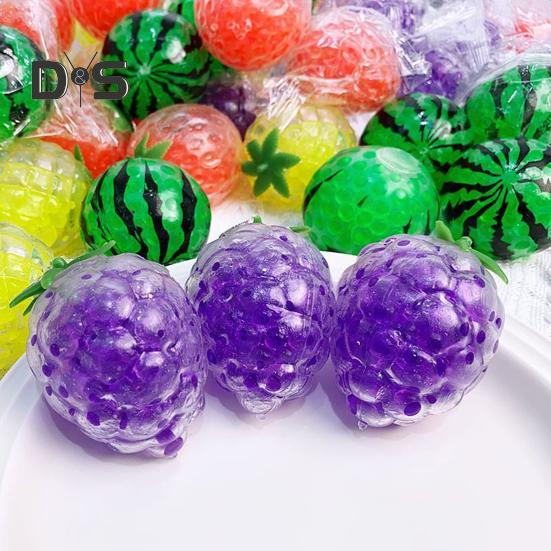 Bead Filled Fruit Squeeze Toy Stress Relief Strawberry Grape Watermelon Pineapple Pinch Sensory Fidget Toy Kids Adults Soft TPR Calming Stress Ball