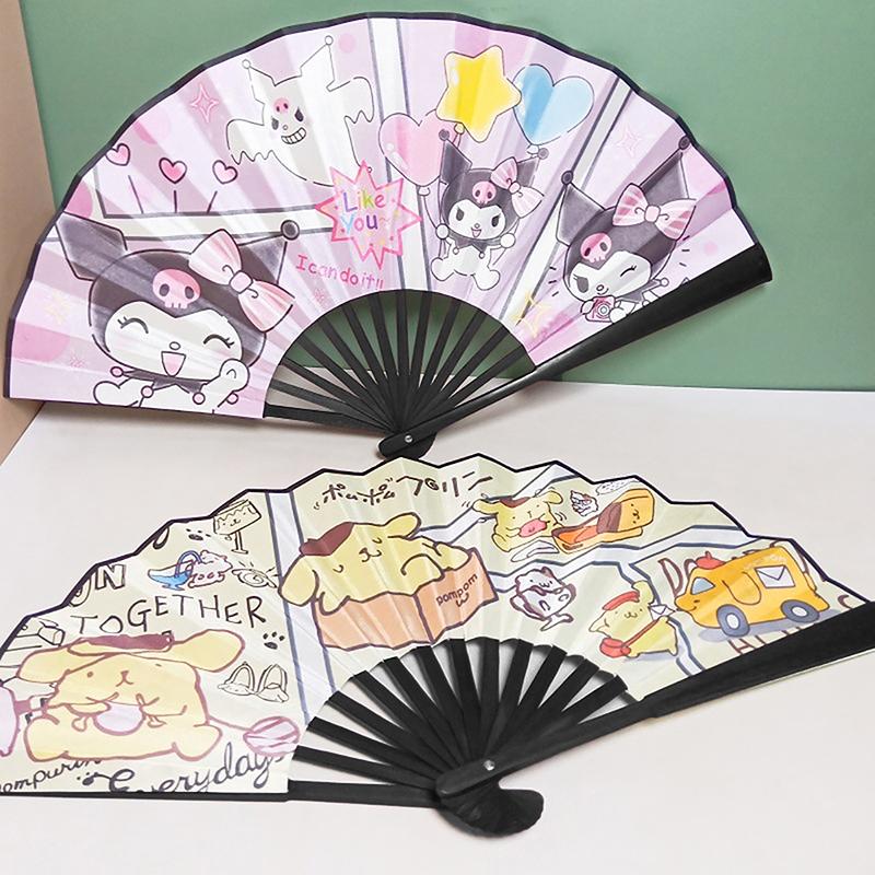 Cinnamoroll My Melody Cartoon Sanrio Kuromi Folding Fan Silk Cloth 8 Inches Female Gifts Home Decoration Bamboo Handle Hand Fan