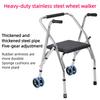 Adjustable Height Walking Aid Handcart Stainless Steel Elderly Walking Aid Foldable Auxiliary Walking Device