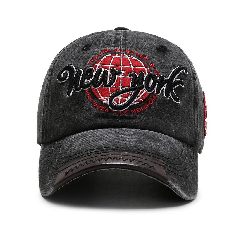 Unisex Washed Distressed Baseball Cap – Spring/Summer, Curved Brim, Letter Embroidery, Retro Style