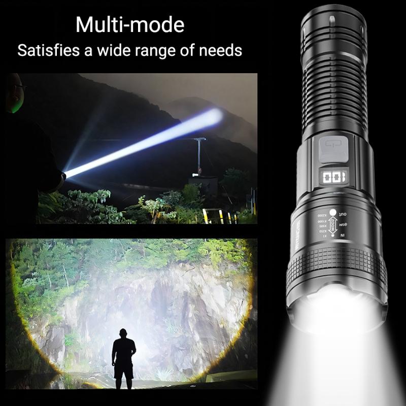 Super Bright 2000LM LED Flashlight USB Rechargeable Zoom Tactical Torch with Power Display Camping Fishing Emergency Lantern