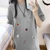 Pure cotton cartoon short-sleeved t-shirt women's new summer loose front shoulder design sense niche American half-sleeved top