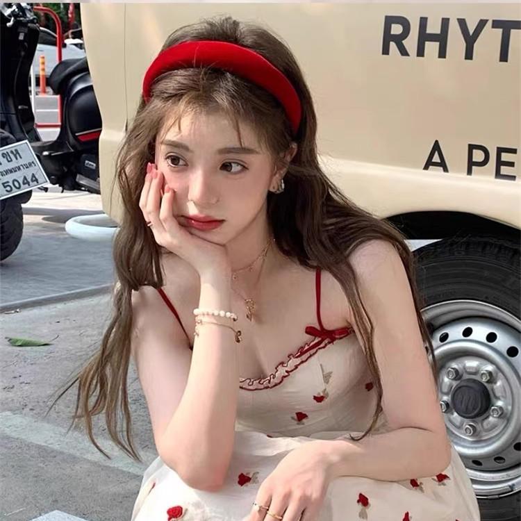 Ancora red velvet headband Internet celebrity autumn new wide-brimmed elegant retro headband high skull hairpin headdress