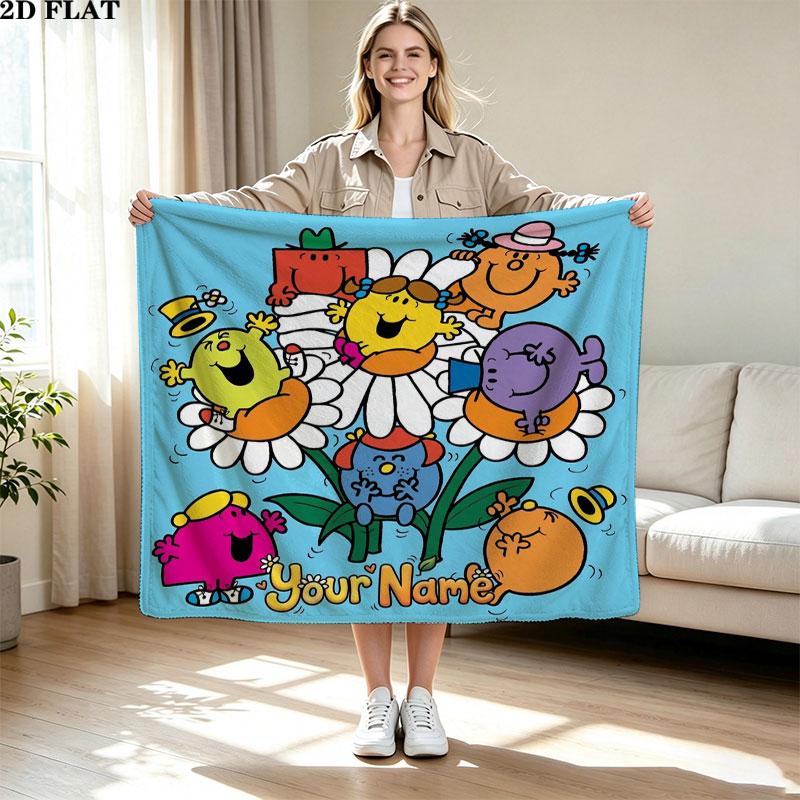 1PC Mr. Men Little Miss Custom Name Patterned Flannel Blanket Suitable For All Seasons for Home Decor Warmth and Comfort Gifts Holiday Present
